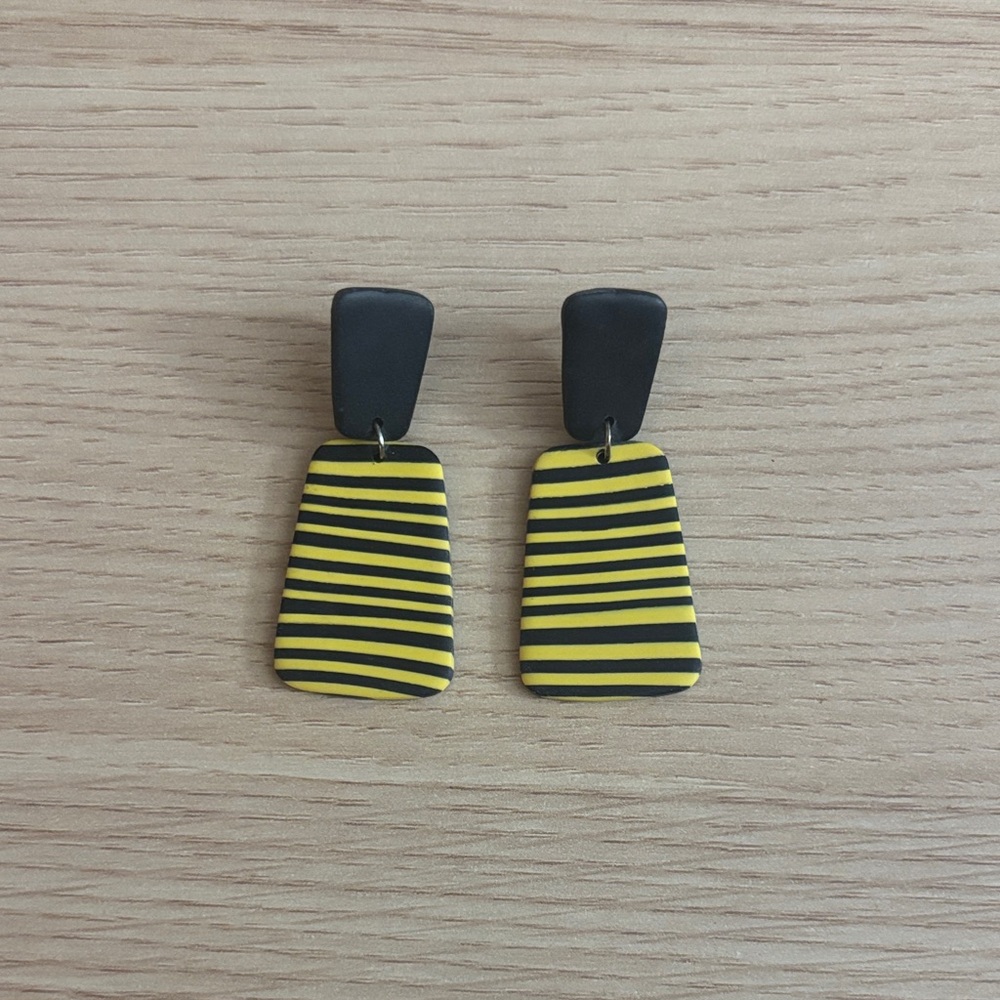 Black and Yellow Striped Clay Polymer Earrings